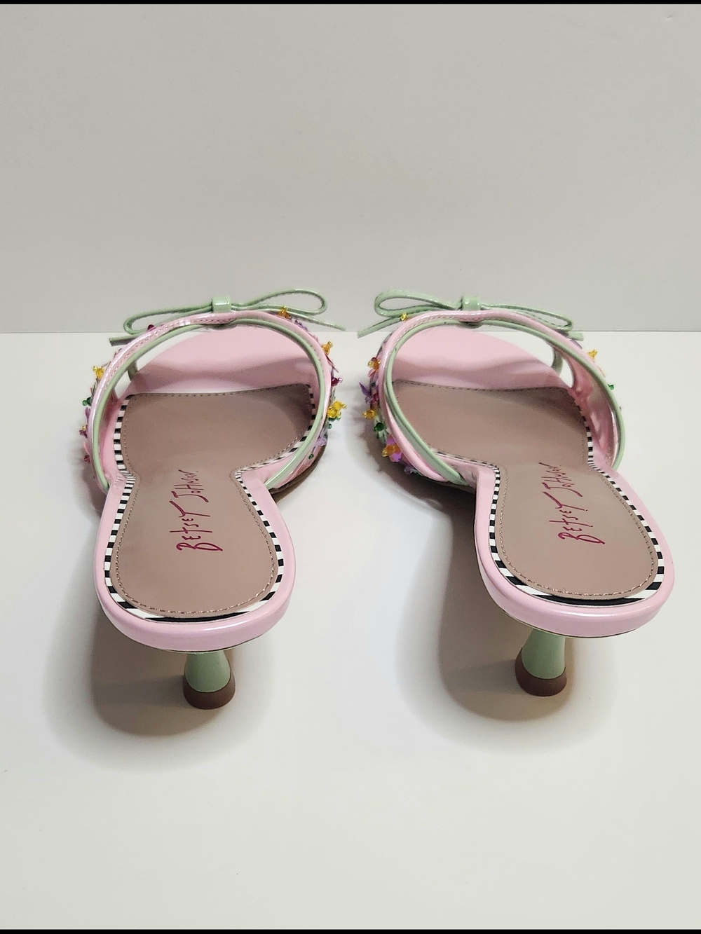 Betsey Johnson Pastel Pink & Mint Floral Slide Sandals - Picture 4 of 9